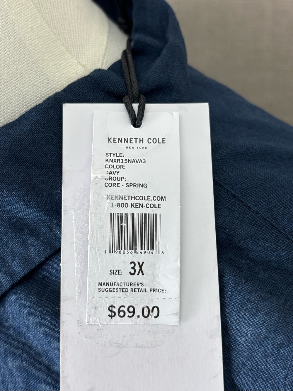 Kenneth Cole Men’s Linen Cotton Shirt Navy Big & Tall 3X NWT - Picture 5 of 12